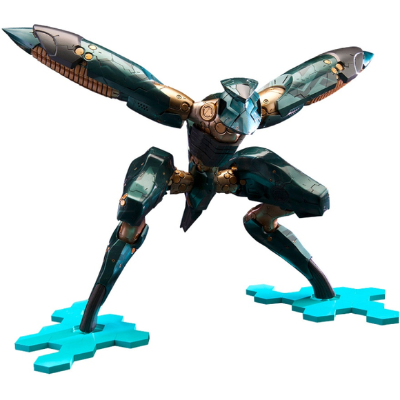 Metal Gear RAY in gold and blue standing on blue action bases