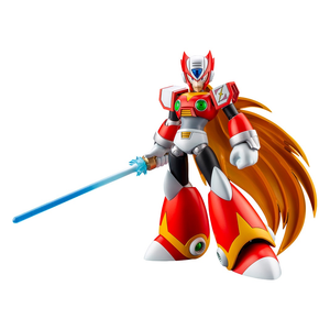 Zero in red, yellow, black, & white armor with blue beam sword