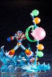 Mega Man X Max Armor shooting green, orange, and pink beam effect