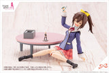 Sousai Shojo Teien Ao Gennai with a pink skirt and blue shirt sitting by a table