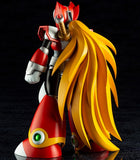 Zero in red, yellow, black, & white armor with long blonde hair (back view)