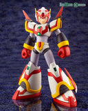 Mega Man X in red, yellow, and white armor standing straight up
