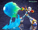 Mega Man X in red, yellow, and white armor shooting large blast effect