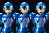 Mega Man X in iridescent armor with three different facial expressions